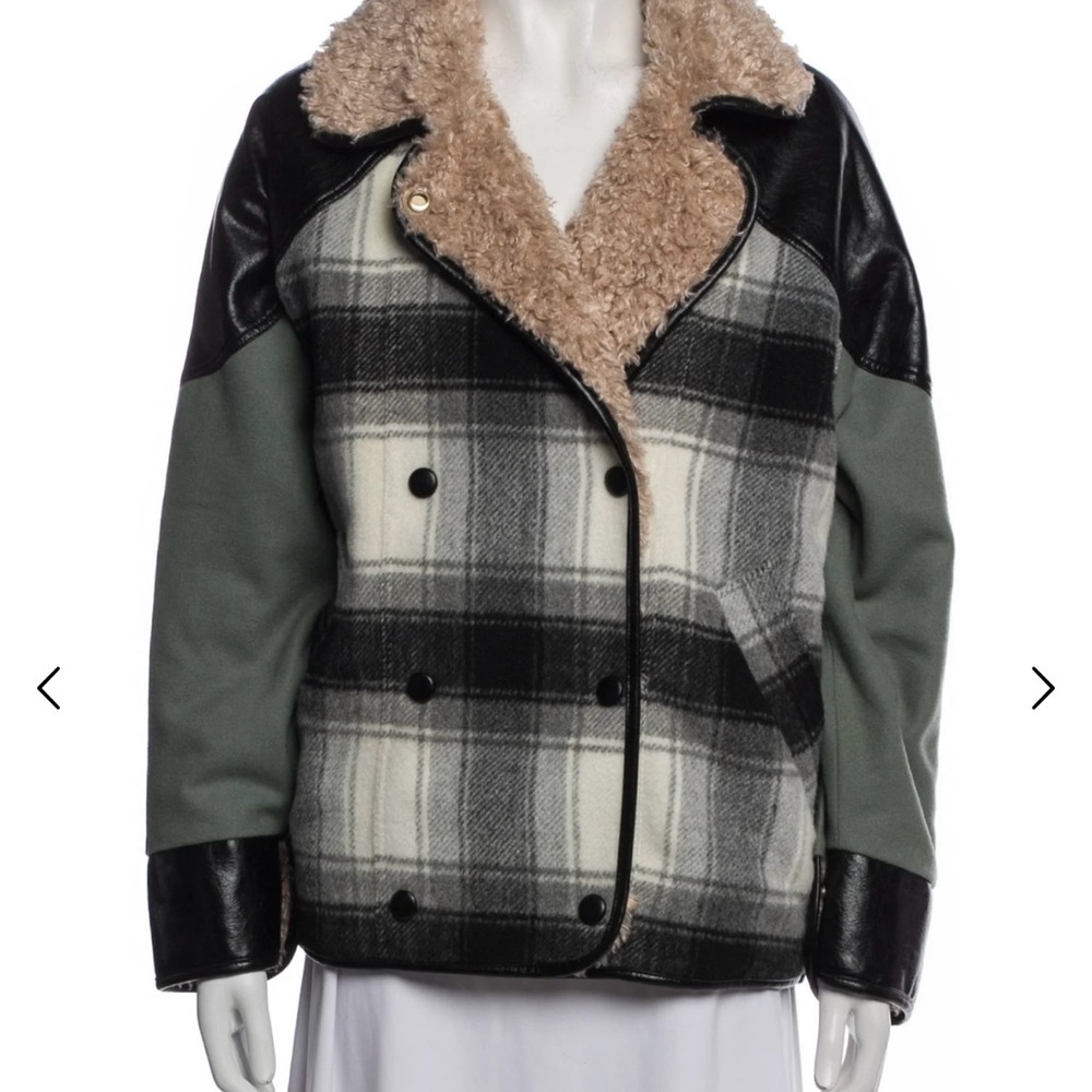 Plaid Teddy Jacket with Faux Leather Details